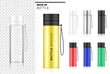 Transparent Bottle 3D Mock up Realistic Plastic Shaker in Vector for Water and Drink. Bicycle and Sport Concept Design.