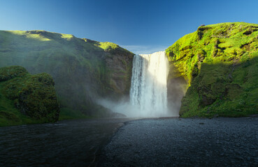 Wall Mural - Skogarfoss waterfall and summer day, Iceland