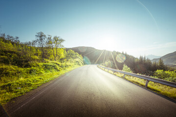 Wall Mural - summer road in mountain, lofoten islands, norway