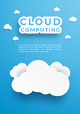 Fototapeta Do pokoju - Digital cloud computing technology background. paper art vector illustration