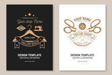 Set Of Tailor Shop Covers, Invitations, Posters, Banners, Flyers, Placards. Vector Illustration Template Design For Branding, Advertising For Sewing Shop Business
