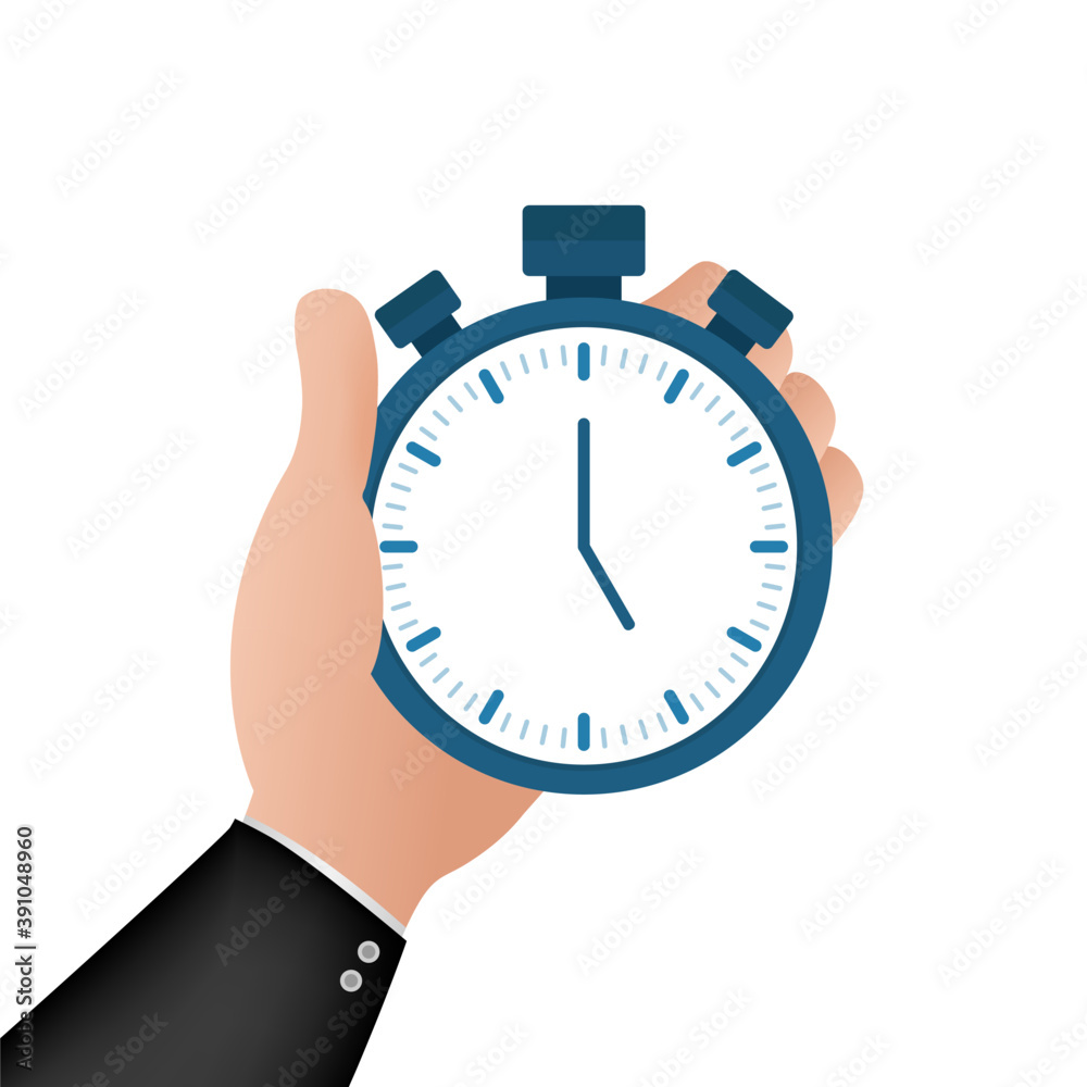 Timer hand in cartoon style. Business management. Stopwatch icon vector ...