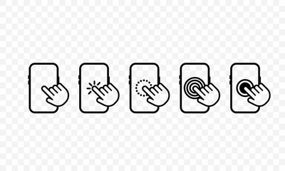 Poster - Hand touch screen smartphone icon. Smartphone screen with clicking finger. Cursor icon vector. Hand pointer vector