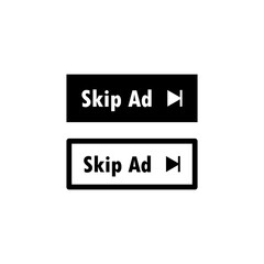 Poster - Skip ad button web icon in black. Skip advertisement icon. Vector isolated on the white background