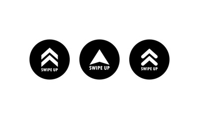 Poster - Swipe up icon set in black. Social media button. Scroll pictogram. Arrow up logo.