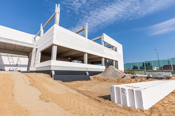 Warehouse construction site. Building a new industrial hall