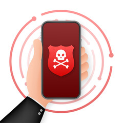 Sticker - Cyber attack. Data Phishing with fishing hook, laptop, internet security. Vector stock illustration.