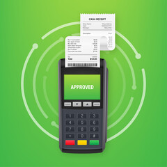 Sticker - POS Payment terminal. Approved payment. Vector stock illustration.