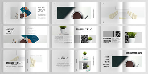 3d realistic vector layout of cover mockup design templates for bifold square brochure, cover design, book design, magazine, brochure cover. Home office concept, study or freelance, working from home.