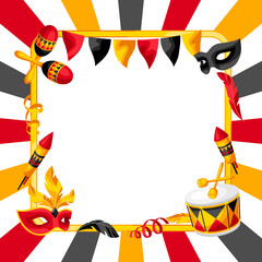 Wall Mural - Carnival party background with celebration icons, objects and decor.