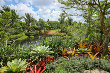 naples botanical gardens, beautifully designed with curves, water elements, colors and vertical land