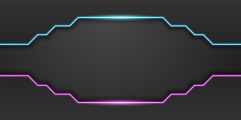 Wall Mural - abstract black technology background, frame with neon blue and purple light line, dark minimal desig