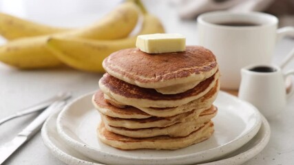 Wall Mural - Stack of pancakes with butter. Fluffy american buttermilk pancakes