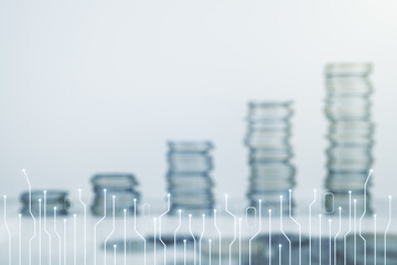 Aufkleber - Abstract virtual microscheme illustration on stacks of coins background. Big data and database concept. Multiexposure