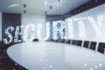 Aufkleber - Virtual cyber security creative concept on a modern furnished office background. Double exposure
