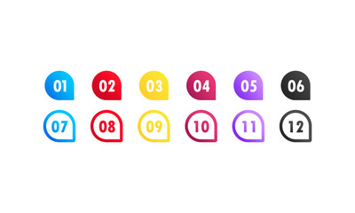 Poster - Vector arrow bullet point colorful gradient 3d markers with number 1 To 12. Vector on isolated white background. EPS 10