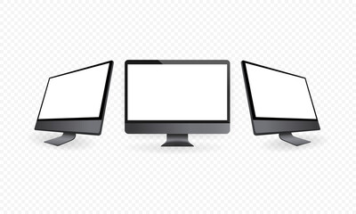 Aufkleber - Realistic computer monitor in front and side view. Metal desktop mockup with white screen. Template of computer in space gray color. Vector EPS 10