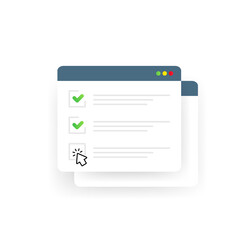 Poster - check list online form. report on website or web internet survey, exam checklist vector. illustratio