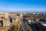 Fototapeta Miasto - Construction site, aerial bird-eye view