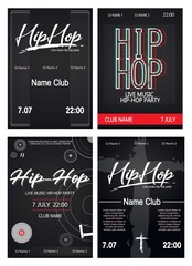 Hip Hop Music Party Posters Set Dark Theme