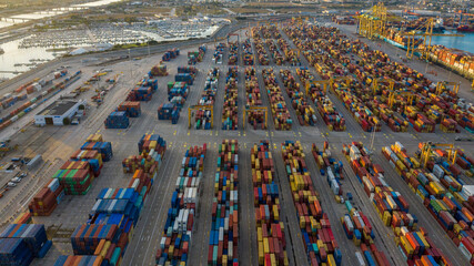 Poster - cargo port with containers of Valencia, Spain