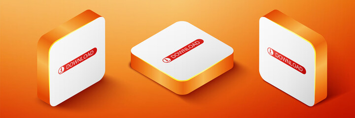 Poster - isometric download button with arrow icon isolated on orange background. upload button. load symbol.