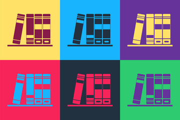 Poster - Pop art Office folders with papers and documents icon isolated on color background. Archives folder sign. Vector.