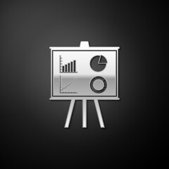 Leinwandbilder - Silver Presentation financial business board with graph, chart, diagram, pie graph icon isolated on black background. Infographic board sign. Long shadow style. Vector.
