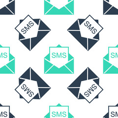 Poster - Green Envelope icon isolated seamless pattern on white background. Received message concept. New, email incoming message, sms. Mail delivery service. Vector.