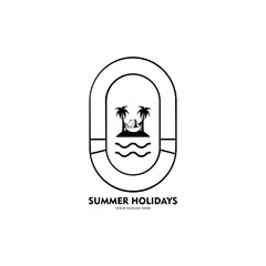 Tropical sunset logo. Vector Summer Time Holiday typographic illustration