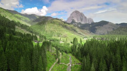 Wall Mural - Aerial view of Italian Dolomite Mountains in summer season. Val Visdende and Mount Peralba