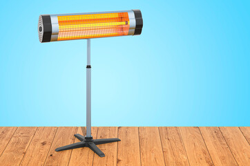 Poster - halogen or infrared heater on the wooden planks, 3d rendering