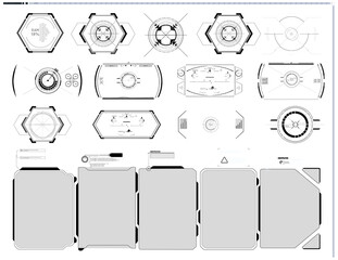 Poster - Futuristic Vector HUD Interface Screen Design. Digital callouts titles. HUD UI GUI futuristic user interface screen elements set. High tech screen for video game. Sci-fi concept design.