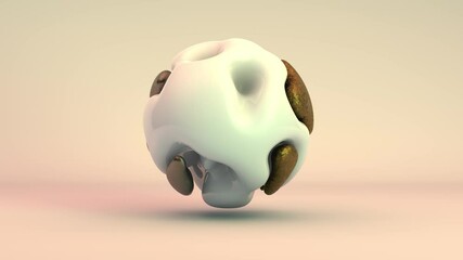Poster - 3D rendering of an abstract surreal ball, otherworldly outlines with white and mercury components, gold and other curves of changing shape. Animation with the ability to play continuously.