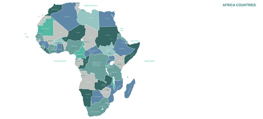 Wall Mural - african countries map. detailed world map vector with country,capital,city names.