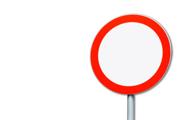 No vehicles road sign. Private property road with traffic forbidden. No entry sign isolated on white. White round sign with red stroke.