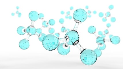Clear Blue Molecular structure under White Background. 3D illustration. 3D high quality rendering. 3D CG.