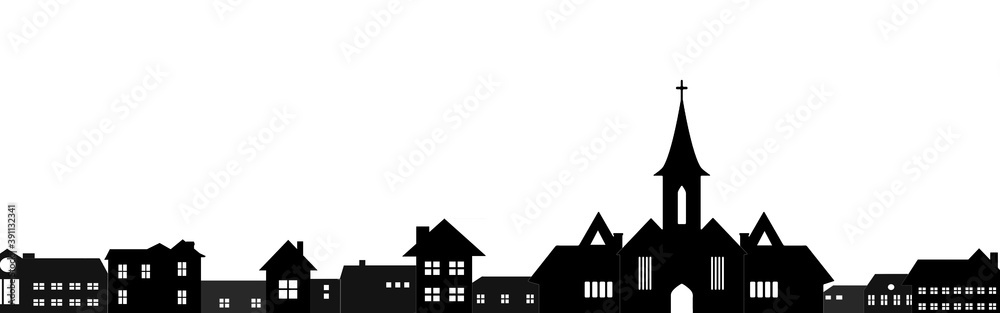 houses silhouette , city the church - obrazy, fototapety, plakaty 