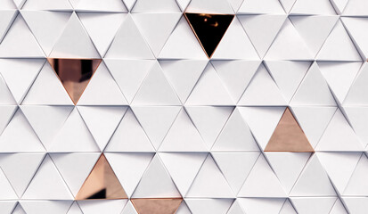 Wall Mural - abstract triangular luxury background with white and golden triangles. geometric 3d rendering