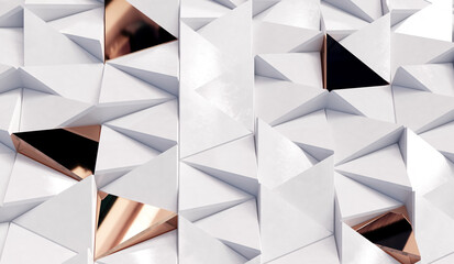Wall Mural - abstract triangular luxury background with white and golden triangles. geometric 3d rendering