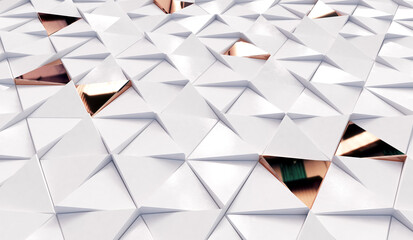 Wall Mural - abstract triangular luxury background with white and golden triangles. geometric 3d rendering