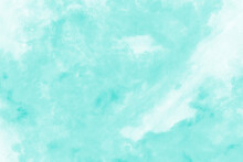 Soft Spot Watercolor Paint Tiffany Blue Hand Drawn. Beautiful Abstract Watercolor Background, Blot Stain.
