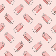 Canvas Print - Milk carton , seamless pattern on a light pink background.