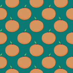 Wall Mural - Cute orange the fruit , seamless pattern on a green background.