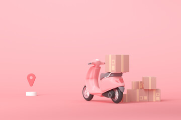 Wall Mural - 3D Online express delivery scooter service concept, fast response delivery by scooter, courier Pickup, Delivery, Online Shipping Services. 3d illustration