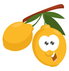 Sticker - Smiling lemon, illustration, vector on white background