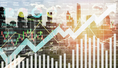 Stock financial index show successful investment on property business and construction industry with graph and chart for presentation and report background.