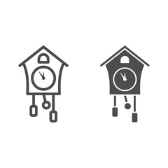 Poster - Cuckoo clock line and solid icon, New Year concept, retro watch sign on white background, Vintage wall cuckoo-clock icon in outline style for mobile concept and web design. Vector graphics.