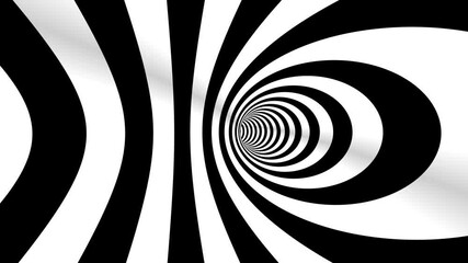 Sticker - 4k Seamless loop. Abstract black and white three dimensional geometrical wormhole motion graphics. Striped optical illusion. Black and white optical illusion tunnel. Surrealism lines moving.