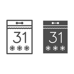 Poster - Calendar for New Year eve line and solid icon, winter holiday concept, Thirty-first December in Calendar sign on white background, New Year calendar date icon in outline style. Vector graphics.